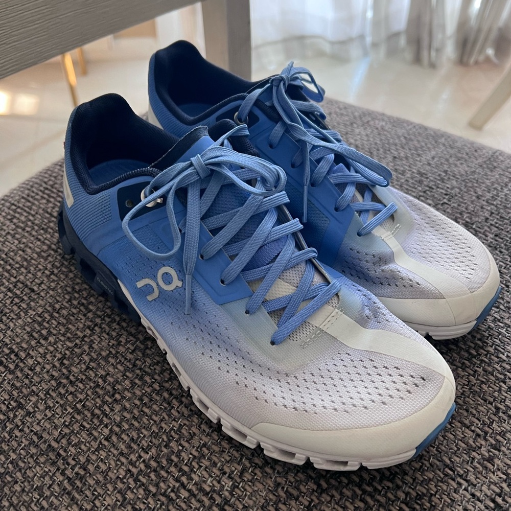 On Running Gradient Blue and White Athletic Shoes
